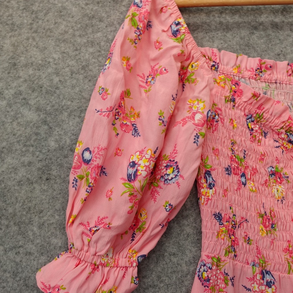 Pink Milkmaid Dress Women S Floral FAITHFULL THE BRAND Smocked Mini Cottage Boho - Picture 12 of 16